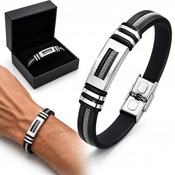 Sølv herrearmbånd Titanium sort armbånd Gave til mænd