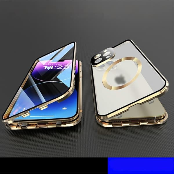 Magnetisk dobbeltglas MagSafe-cover til iPhone 15 Plus, guld