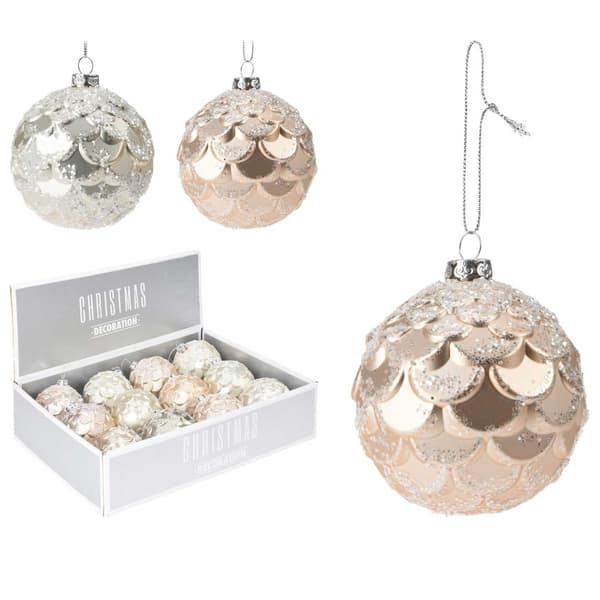 Julgranskulor med löv och glitter, 12 st