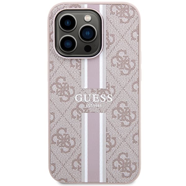 Guess 4G Printed Stripes MagSafe-etui til iPhone 15 Pro, lyserød