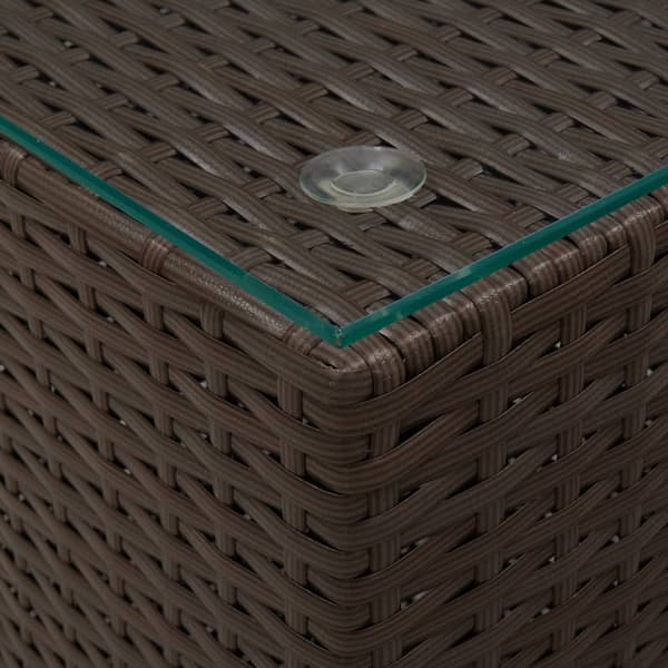 vidaXL sideborde, sæt med 3, glasplader, brun, polyrattan