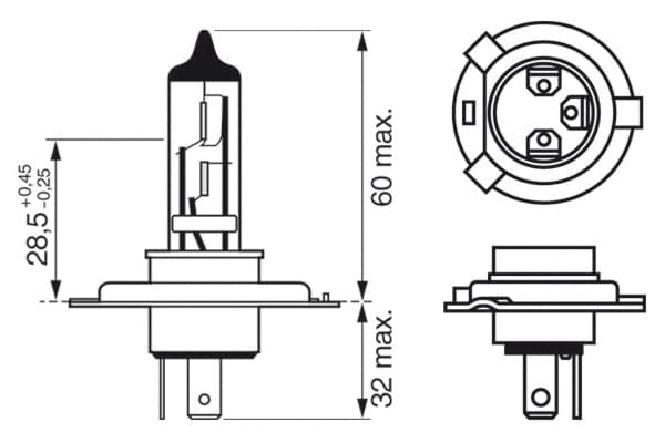 POLTTIMO - 12 V H4 60/55 W P43t PUHDAS LIGHT