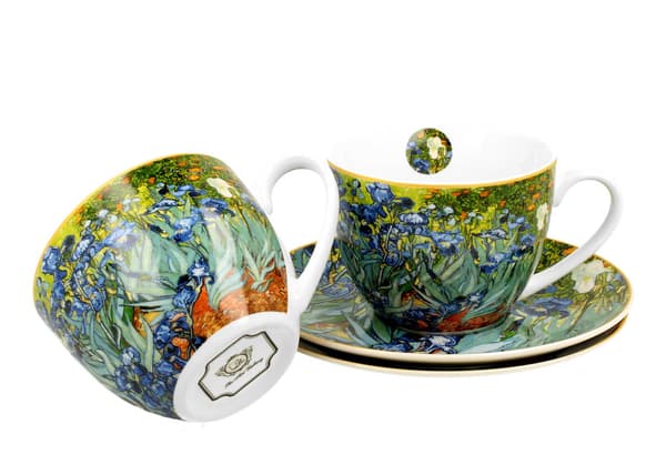 Sæt med 2 Van Gogh Iris kopper og underkopper 250 ml
