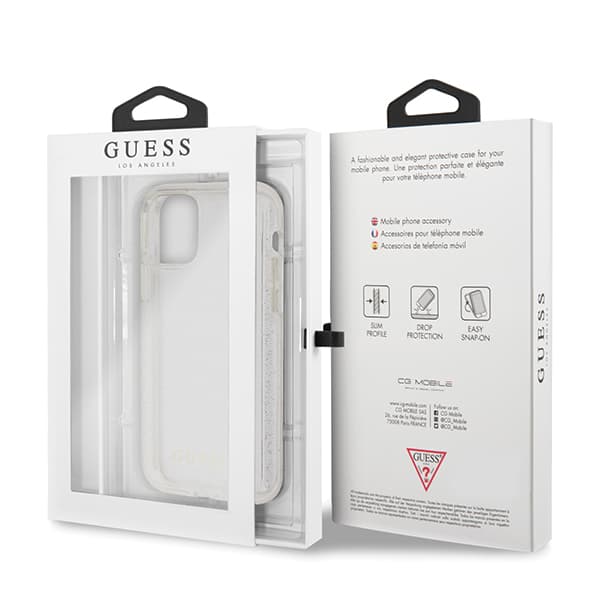 Guess Glitter -suojakuori iPhone 11 Pro Maxille, hopea