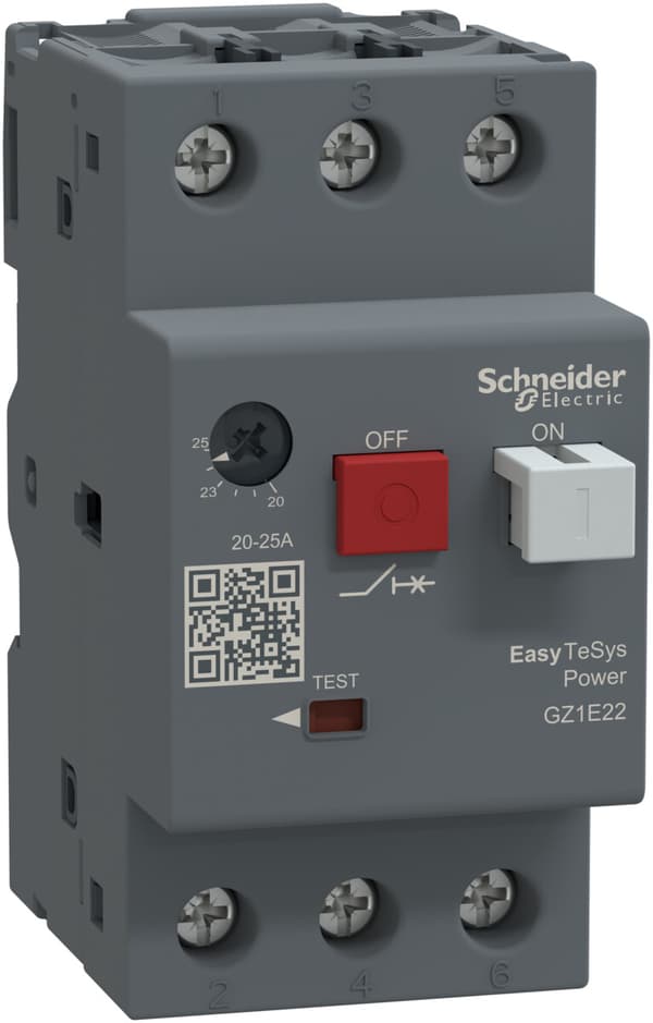 Motorbrytare GZ1E, tryckknappsdrift, I=20–25A, boxterminaler