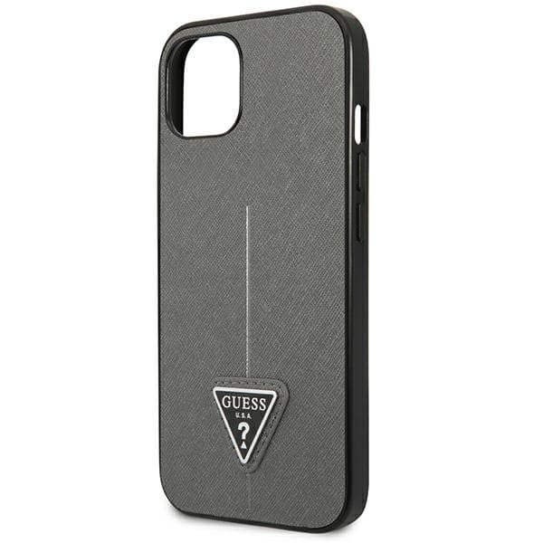 Guess Saffiano Triangle Logo-skal till iPhone 14 Plus, Silver
