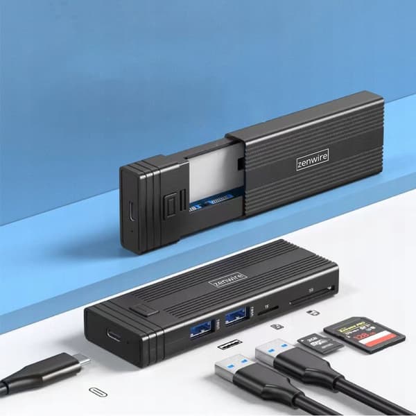 Zenwire USB-C 7-i-1 SSD-husbefæstelse M.2 NVME PCIE SATA SD-adapter