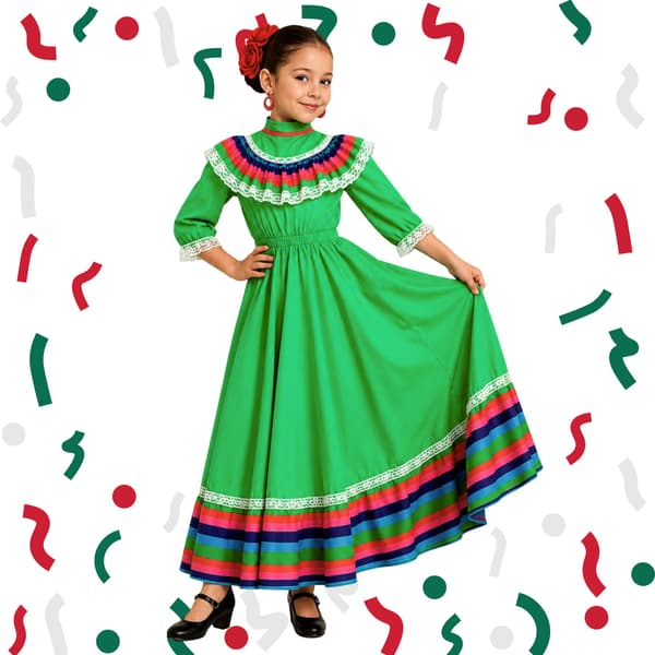 Mexicansk pigedragt spansk dansekjole grøn 122-128 cm