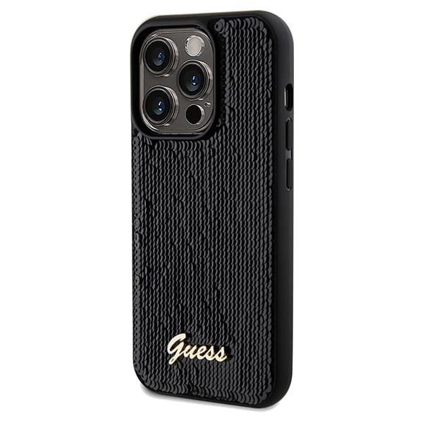 Guess Sequin Script Metallskal till iPhone 14 Pro Max, Svart