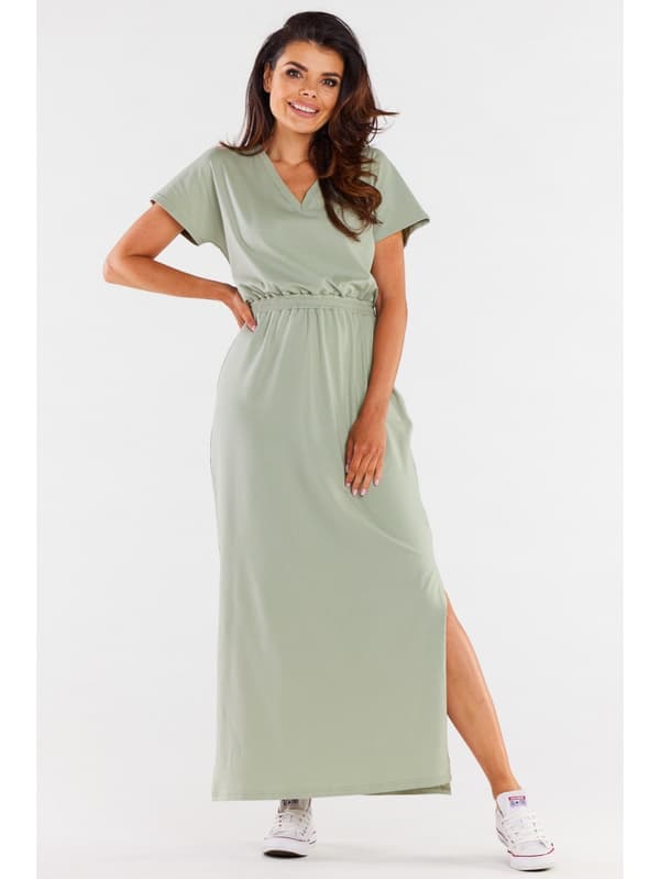 Maxiklänning i bomull med V-ringning och korta ärmar, mintgrön M