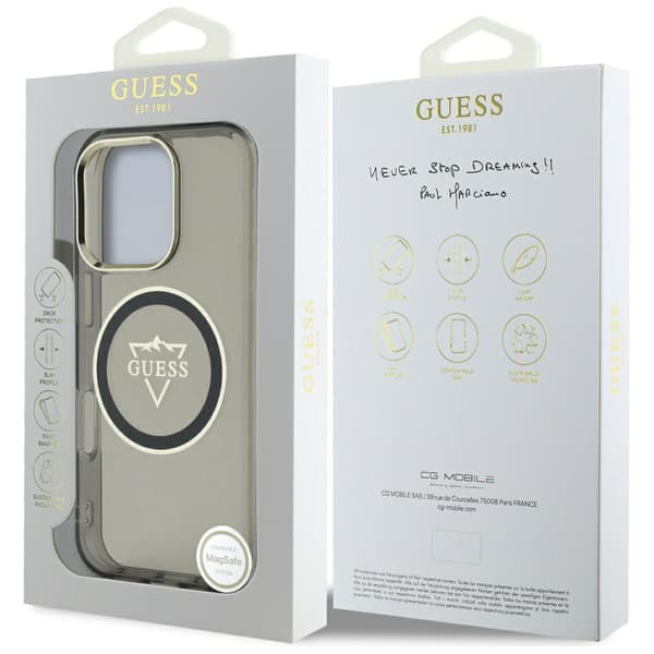 Guess IML Metal Mountain Logo MagSafe-etui til iPhone 16 Pro, sort