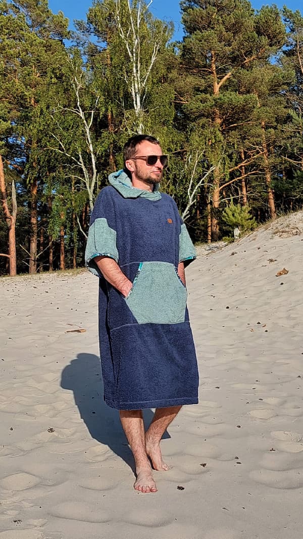 Surfponcho djupblå - bomull L MAN längd 115cm