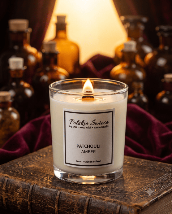 Sojalys med trævæge + PATCHOULI AMBER