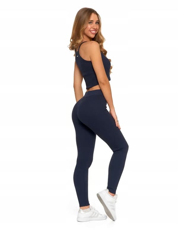 Dameleggings i bomuld med bred elastisk linning, elastisk pasform, MORAJ L NAVY