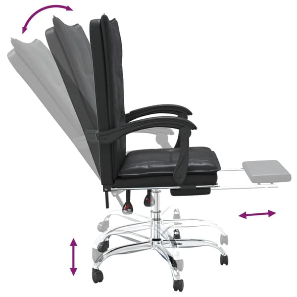 vidaXL kontorstol med justerbar ryg, sort, kunstlæder