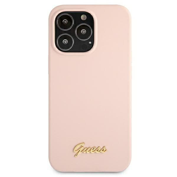 Guess Silikone Script Guld Logo MagSafe-etui til iPhone 13 Pro / 13, lyserød/lyserød