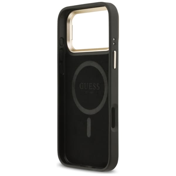 Guess 4G PU Triangle Logo & StanderKamera Magsafe-cover til iPhone 17 Pro Max Sort