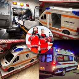 AMBULANS MED BÅRAR - LJUS, LJUD