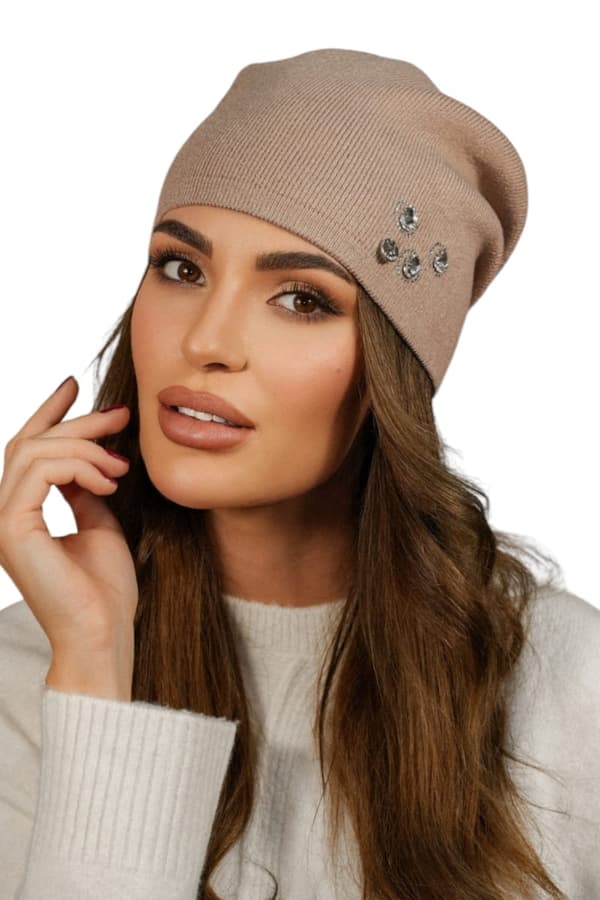 Damehat med zirkonornamentik, efterår-vinter, mørk beige farve, Kamea-Marcus