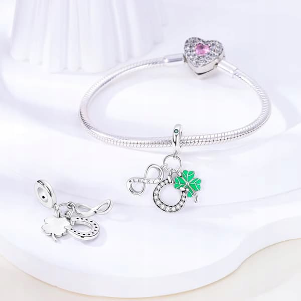 Modulär pärla S925 Silver Lucky Infinity 4-Leaf Clover Hästsko
