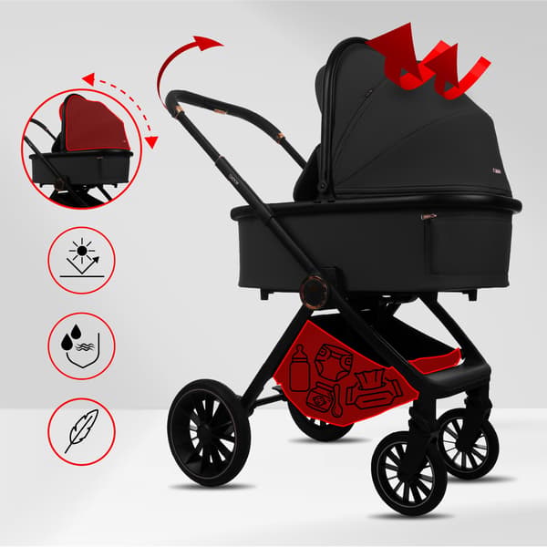 BabyLux CASTOR 2-i-1 klapvogn, gondol, let, foldbart sæt