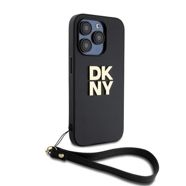 DKNY Wrist Strap Stock Logo-cover til iPhone 15 Pro, sort