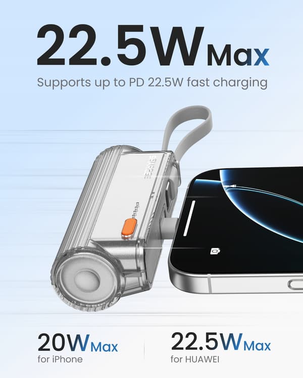 T1 Powerbank SHARGE 5000mAh USB C Lightning Kabel Blå Samsung