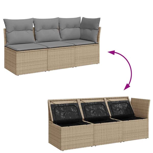 vidaXL 3-sits trädgårdssoffa med kuddar, beige, polyrotting