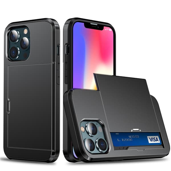 iPhone 12/12 Pro cover, glidende kortholder, sort