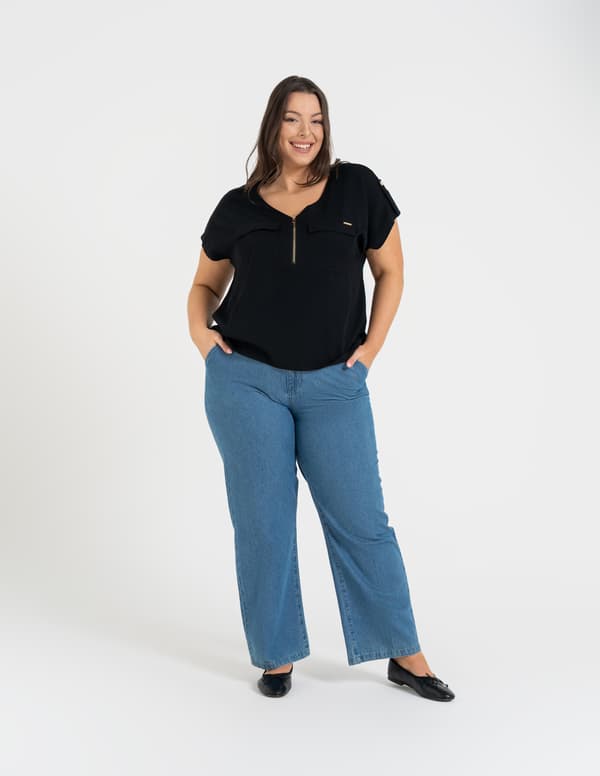 Let damebluse 100% viskose Løs pasform Komfortabel elegant MORAJ 4XL SORT