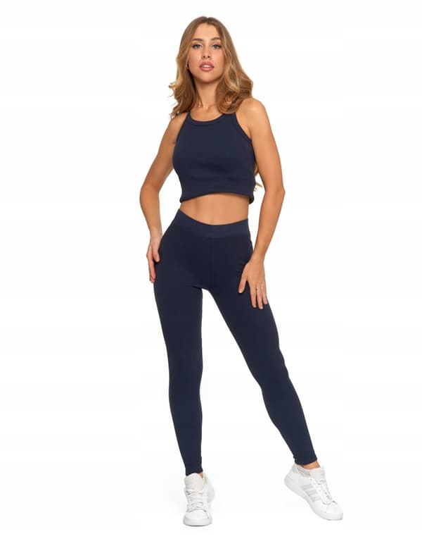 Dameleggings i bomuld med bred elastisk linning, elastisk pasform, MORAJ L NAVY