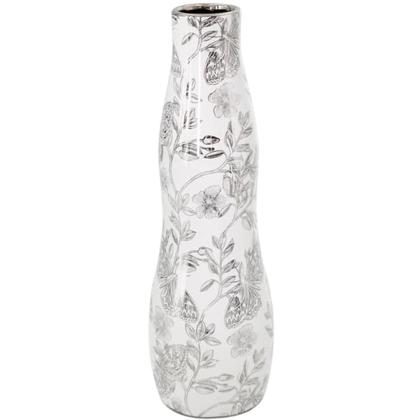 RITA vase 11x35 cm hvide sølvblomster