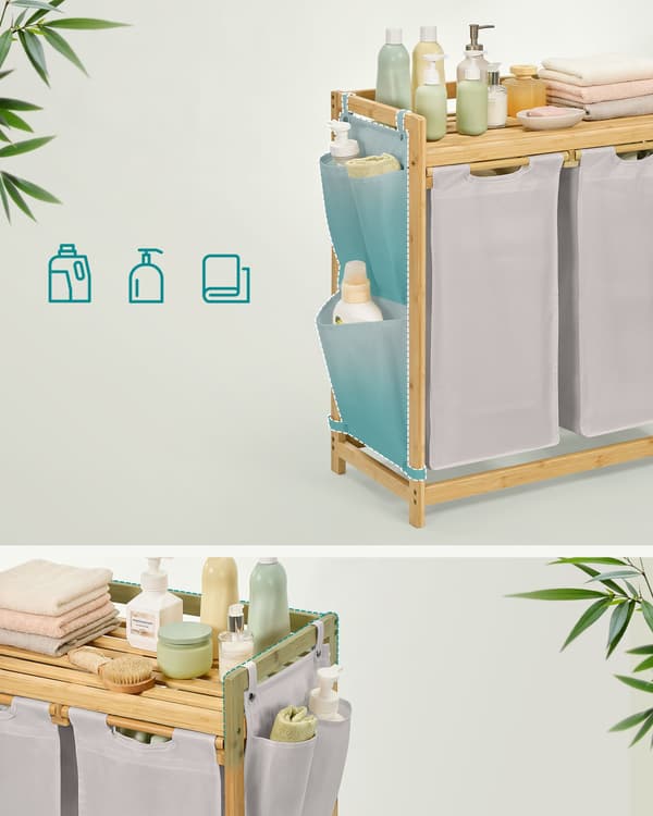 Bambu tvättkorg 2 x 50 L grå