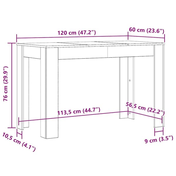 vidaXL spisebord i røget egetræ 120x60x76 cm