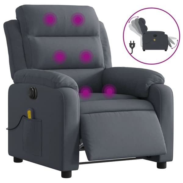 vidaXL Elektrisk massagefåtölj mörkgrå sammet