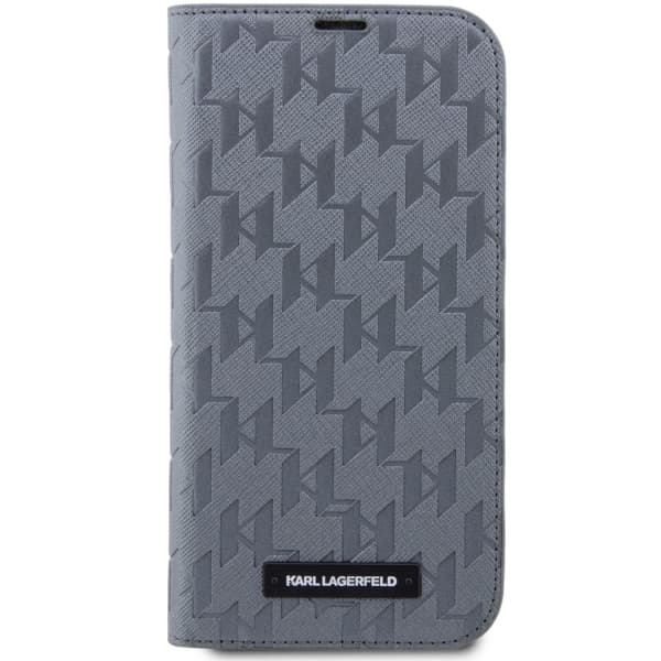 Karl Lagerfeld Saffiano Monogram Flip-etui til iPhone 14 Pro Max, Sølv