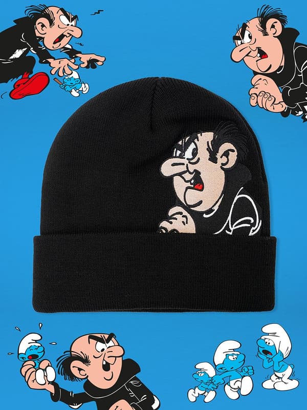 Wraparound vinterhue Sorte Smølfer Gargamel figur uni
