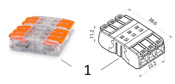 Snabbkoppling Genomgångskoppling 24A 3x 0,2-2,5 mm Transparent