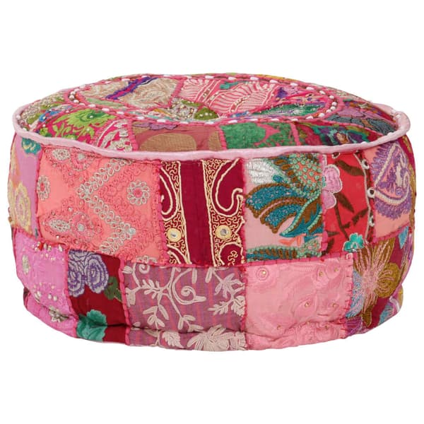 vidaXL rund patchwork puf, håndlavet, 40 x 20 cm, lyserød