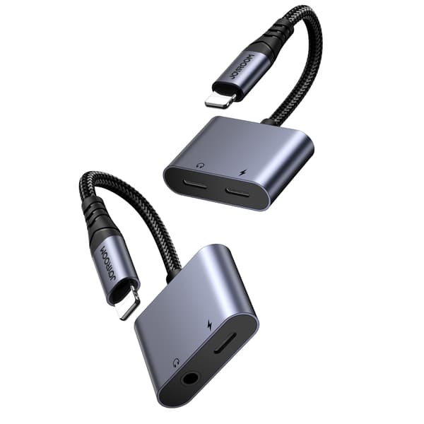 2-i-1 adapter til iPhone-oplader + Lightning-hovedtelefoner / 2x Lightning sort