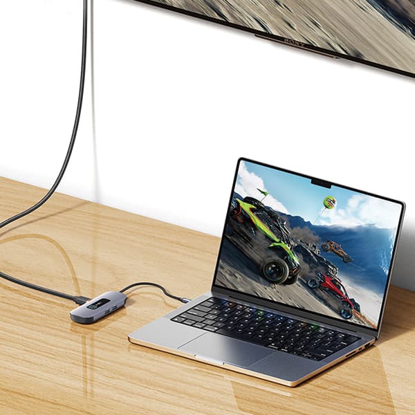 USAMS HUB 6in1 -sovitin 2xUSB 3.0/TF/SD/USB-C/HDMI PD100W Harmaa