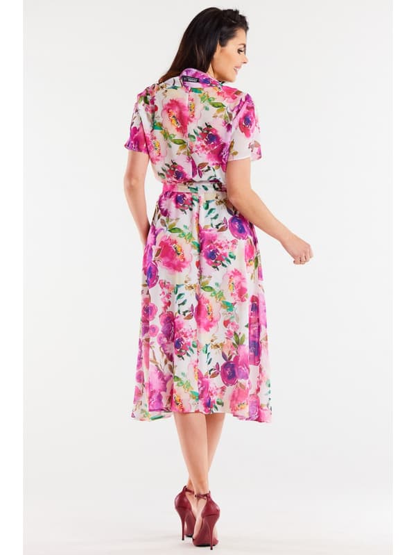 Kimono midiklänning med korta ärmar, rosa blommor M