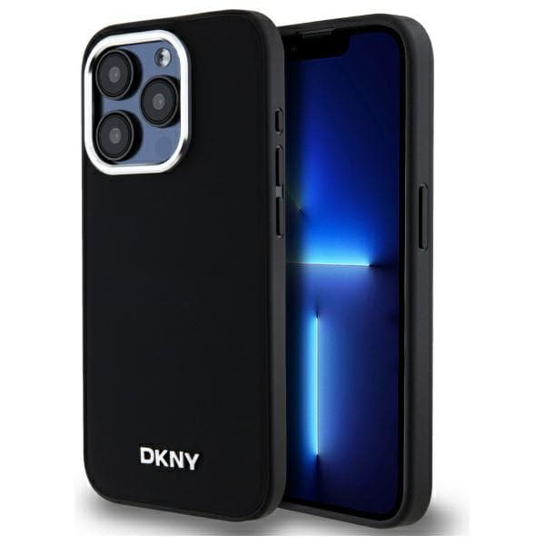 DKNY Plain Logo MagSafe -kotelo iPhone 15 Prolle, musta
