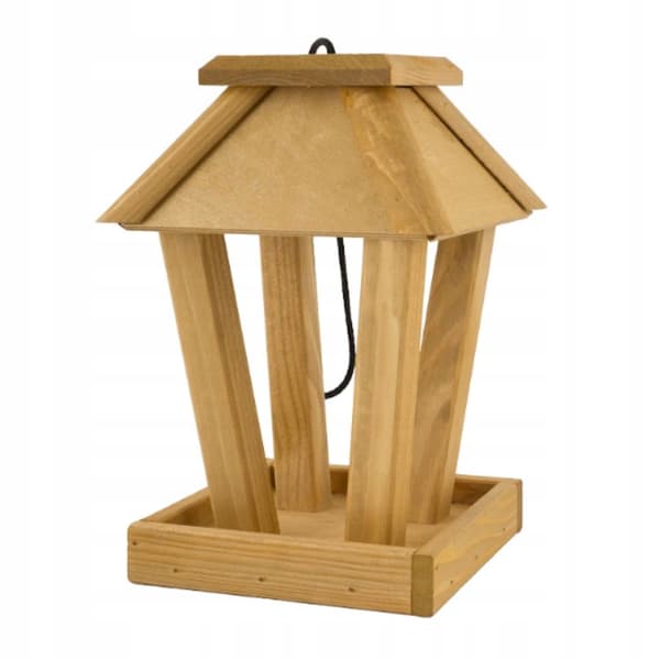 Stor fuglefoderautomat til spurve med foder af fyrretræ, 19x19x27 cm, hængende