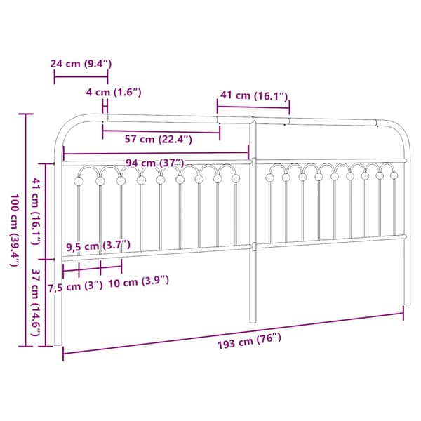 vidaXL metalsengegavl, sort, 193 cm