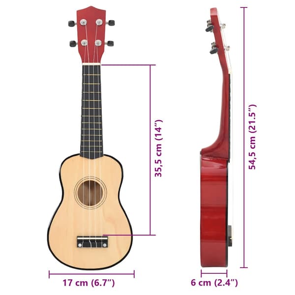 vidaXL Sopranukulele med etui til børn, lyst træ, 21"