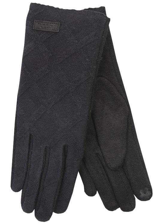 Elegante vinterhandsker til kvinder med rombemønster, sorte 24 cm