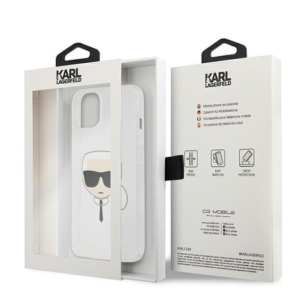 Karl Lagerfeld Glitter Karl`s Head-etui til iPhone 13 mini, sølv