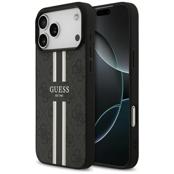 Guess 4G Printed Stripes MagSafe-etui til iPhone 17 Pro Max, sort