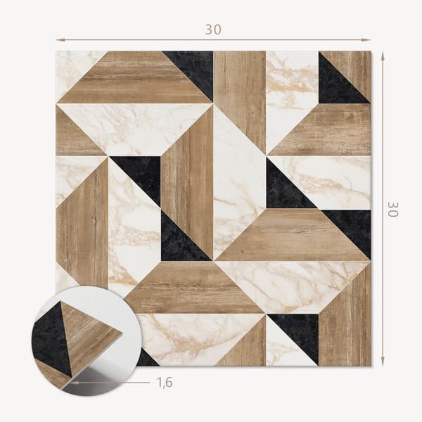 Vinylflisesæt Nem montering Geometrisk flisemønster 9x30x30 cm